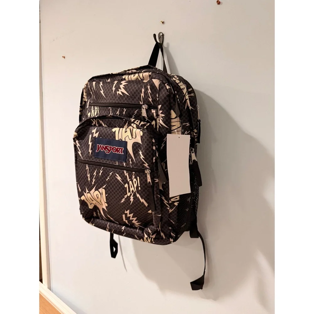JanSport Big Student Backpack Zap Comic Print Black Grey 34L JS0A47JKA3H NWT